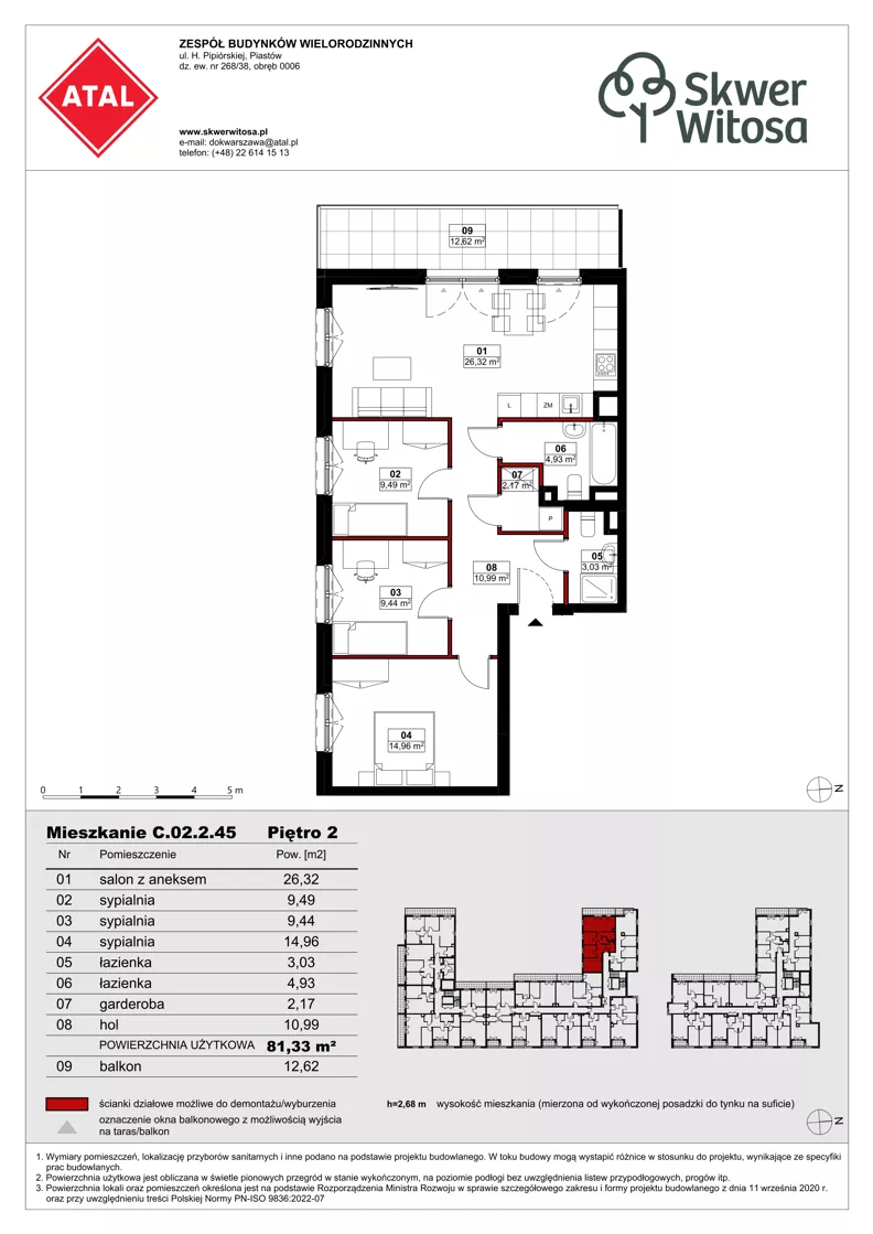4 pokoje, mieszkanie 81,33 m², piętro 2, oferta nr C02.2.45, Skwer Witosa, Piastów, ul. Bodycha/Witosa