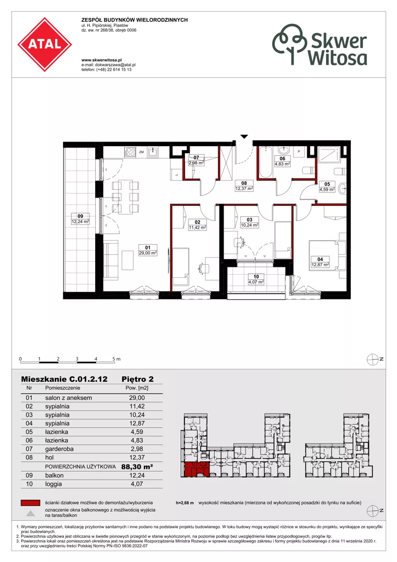 4 pokoje, mieszkanie 88,30 m², piętro 2, oferta nr C01.2.12, Skwer Witosa, Piastów, ul. Bodycha/Witosa