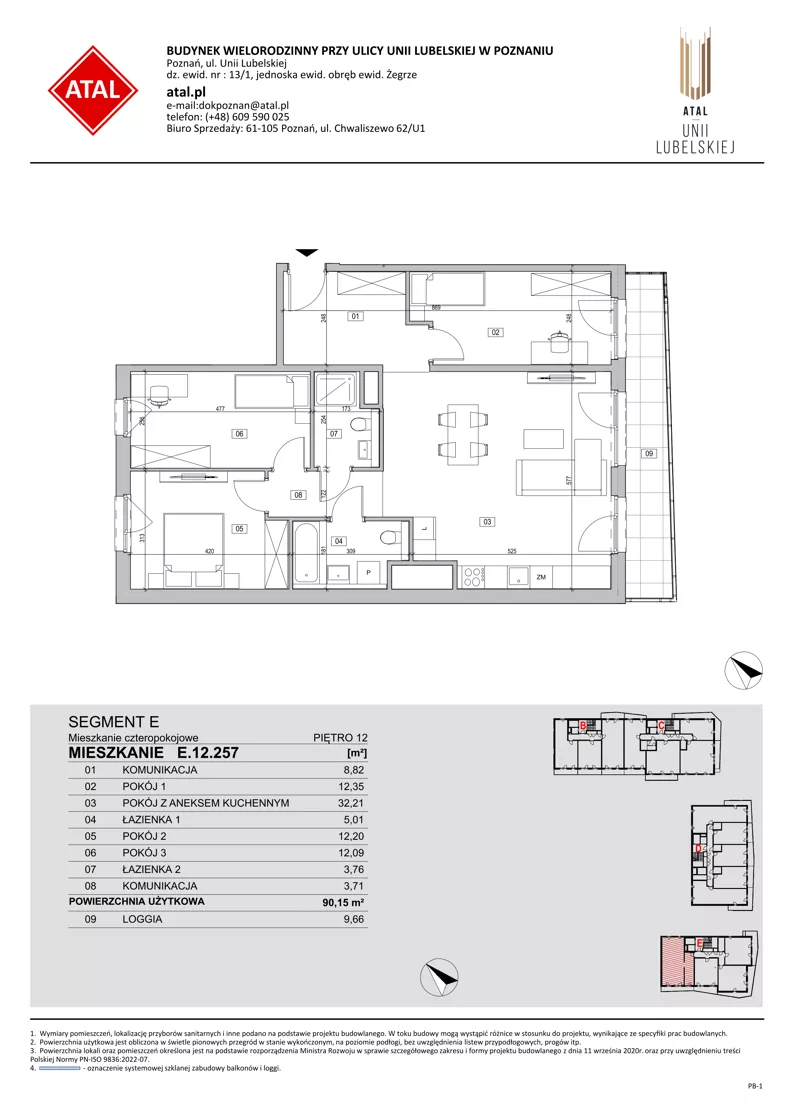 4 pokoje, mieszkanie 90,21 m², piętro 12, oferta nr E.12.257, ATAL Unii Lubelskiej, Poznań, Rataje, Starołęka, ul. Heleny Tadeuszak