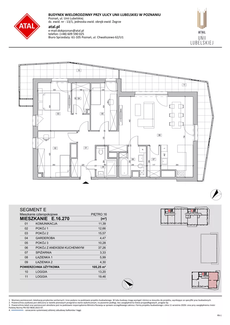 4 pokoje, mieszkanie 105,25 m², piętro 16, oferta nr E.16.270, ATAL Unii Lubelskiej, Poznań, Rataje, Starołęka, ul. Heleny Tadeuszak