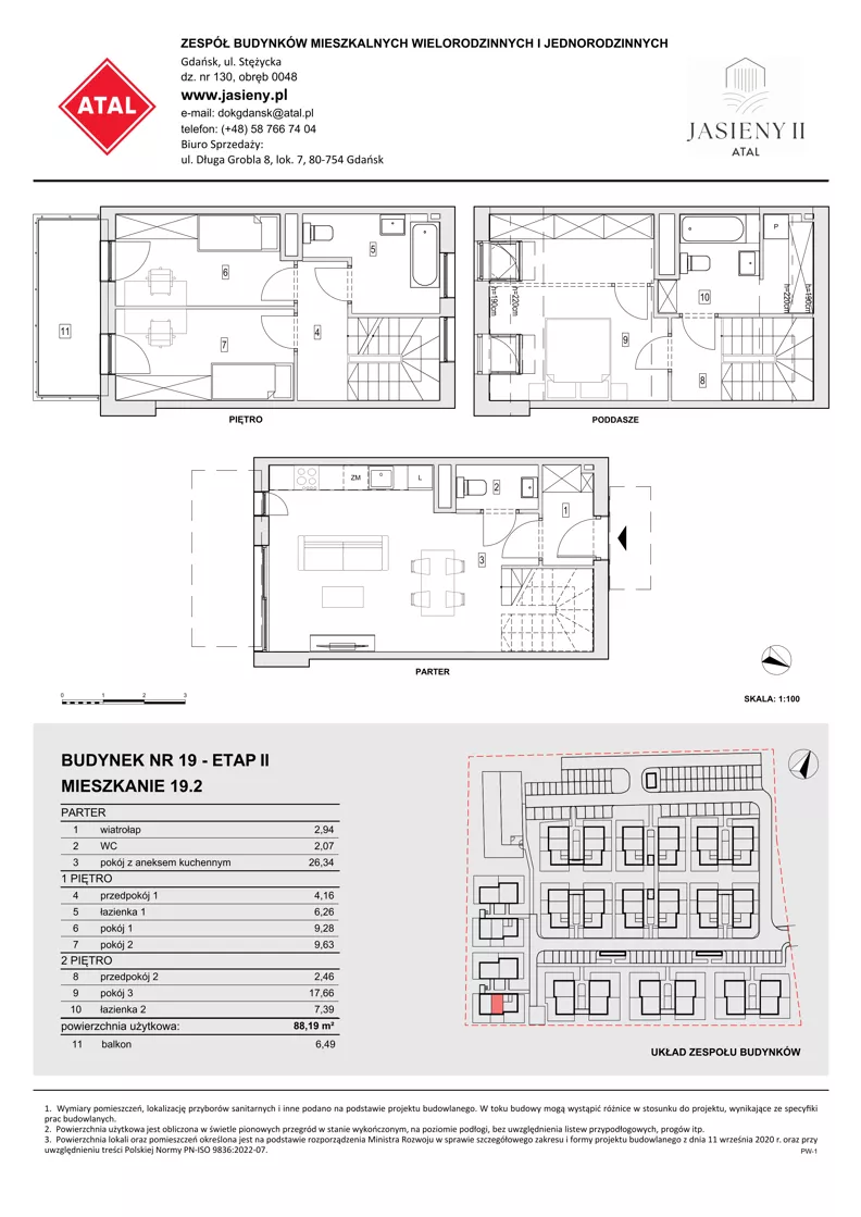 4 pokoje, mieszkanie 88,19 m², parter, oferta nr 19.2, ATAL Jasieny II, Gdańsk, Jasień, ul. Stężycka