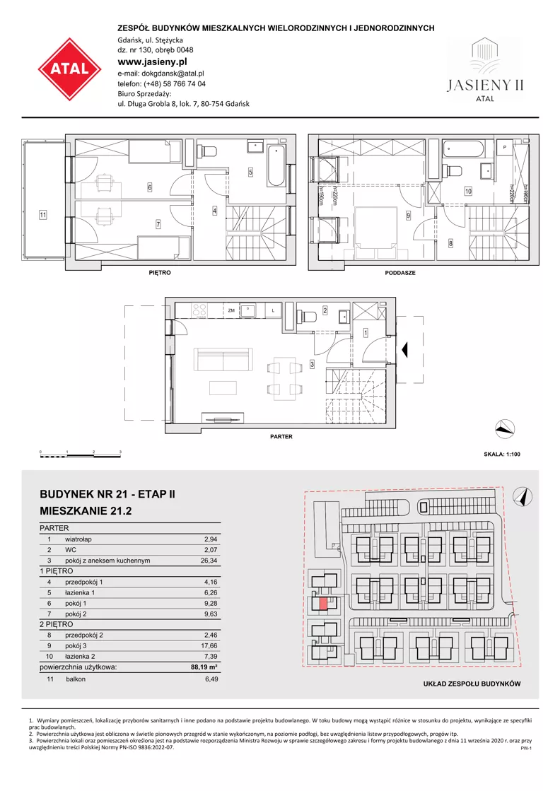 4 pokoje, mieszkanie 88,19 m², parter, oferta nr 21.2, ATAL Jasieny II, Gdańsk, Jasień, ul. Stężycka