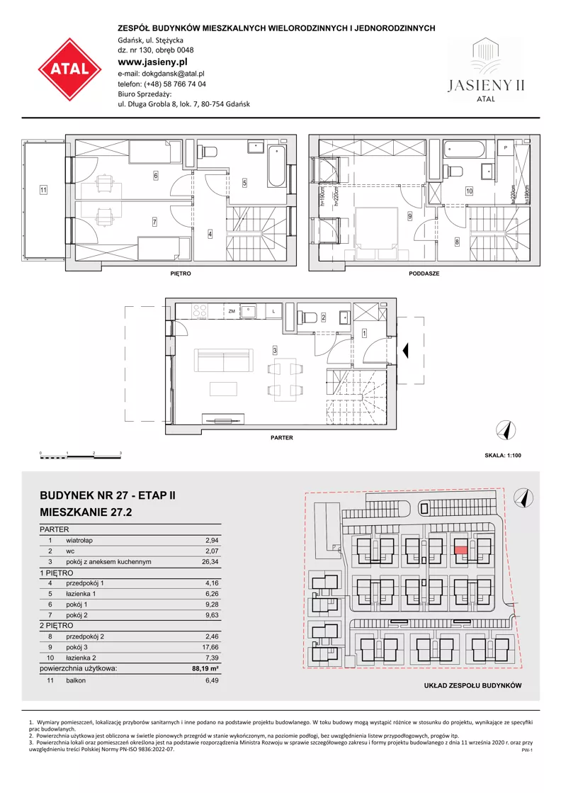 4 pokoje, mieszkanie 88,19 m², parter, oferta nr 27.2, ATAL Jasieny II, Gdańsk, Jasień, ul. Stężycka
