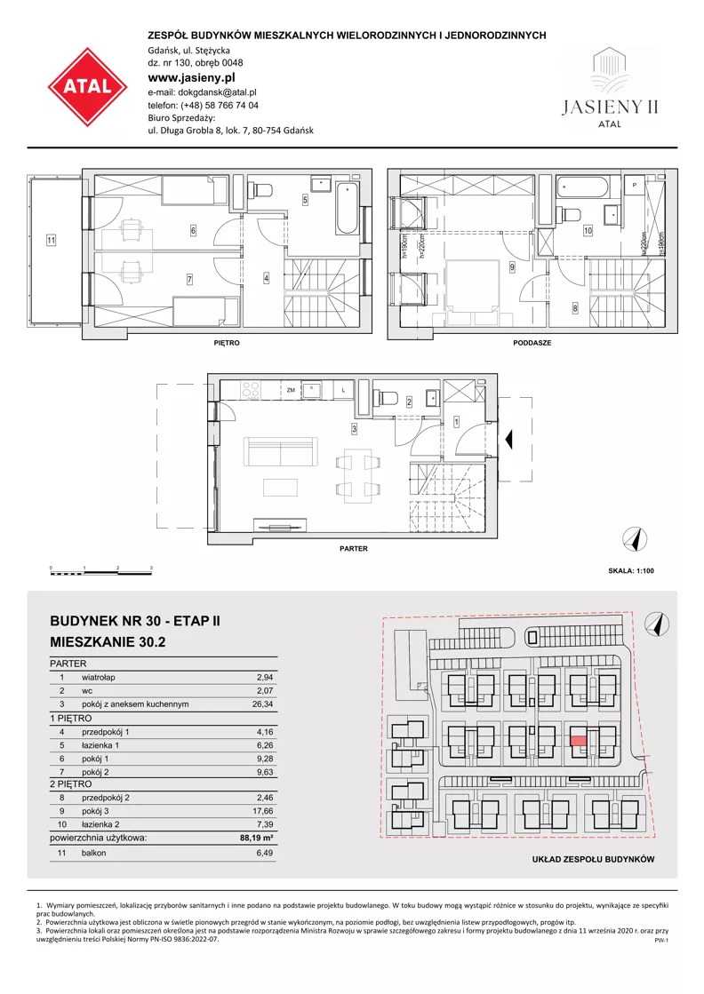 4 pokoje, mieszkanie 88,19 m², parter, oferta nr 30.2, ATAL Jasieny II, Gdańsk, Jasień, ul. Stężycka