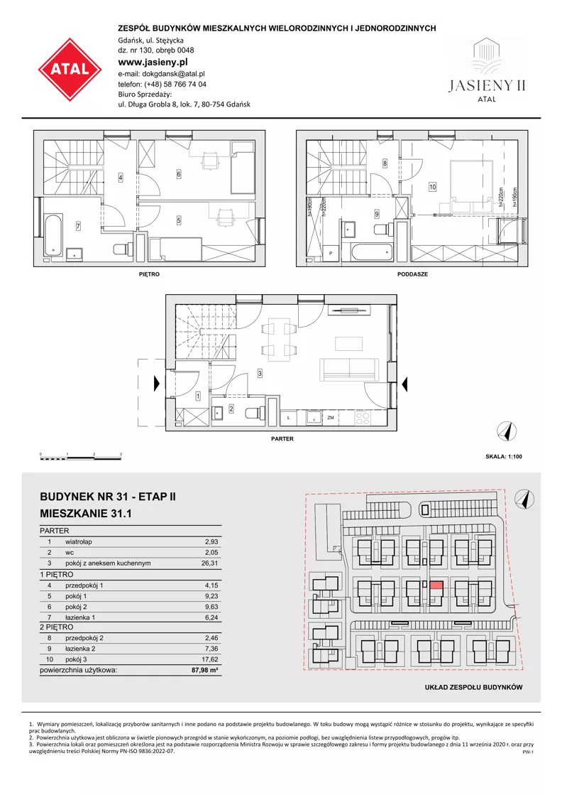 4 pokoje, mieszkanie 87,98 m², parter, oferta nr 31.1, ATAL Jasieny II, Gdańsk, Jasień, ul. Stężycka