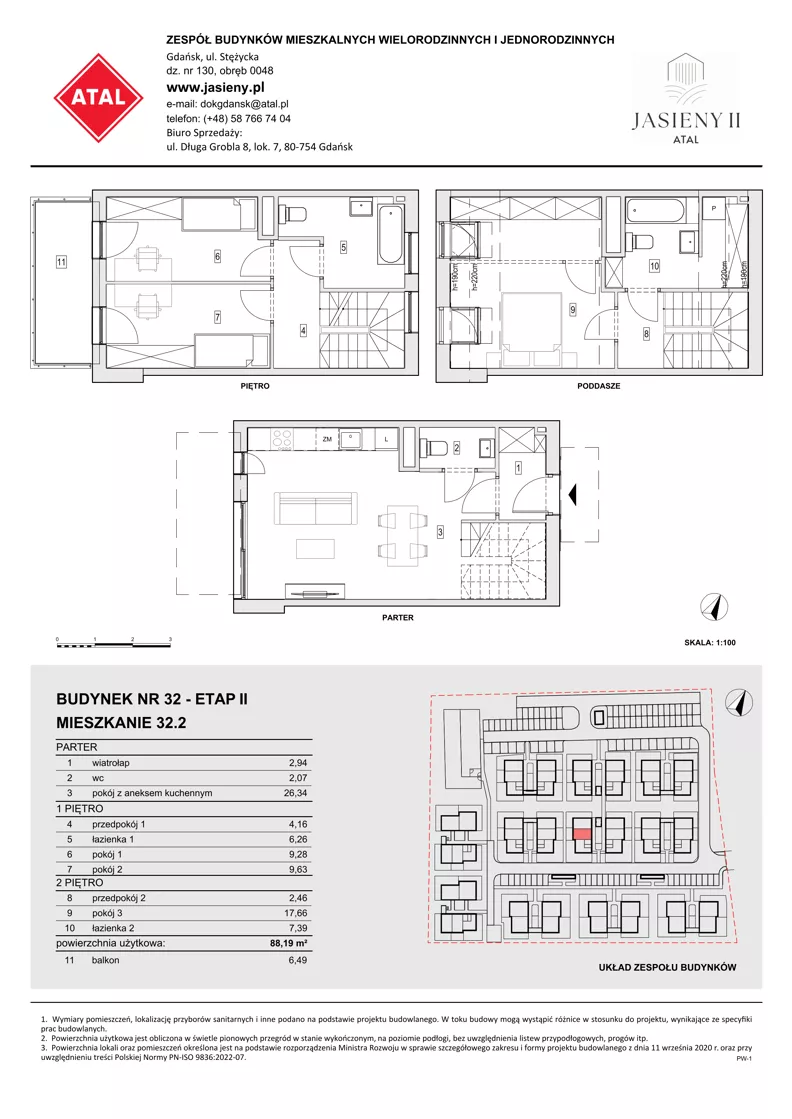 4 pokoje, mieszkanie 88,19 m², parter, oferta nr 32.2, ATAL Jasieny II, Gdańsk, Jasień, ul. Stężycka