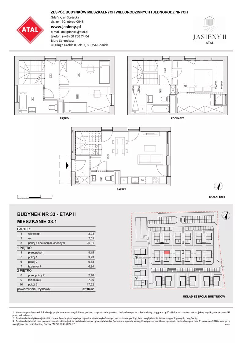 4 pokoje, mieszkanie 87,98 m², parter, oferta nr 33.1, ATAL Jasieny II, Gdańsk, Jasień, ul. Stężycka