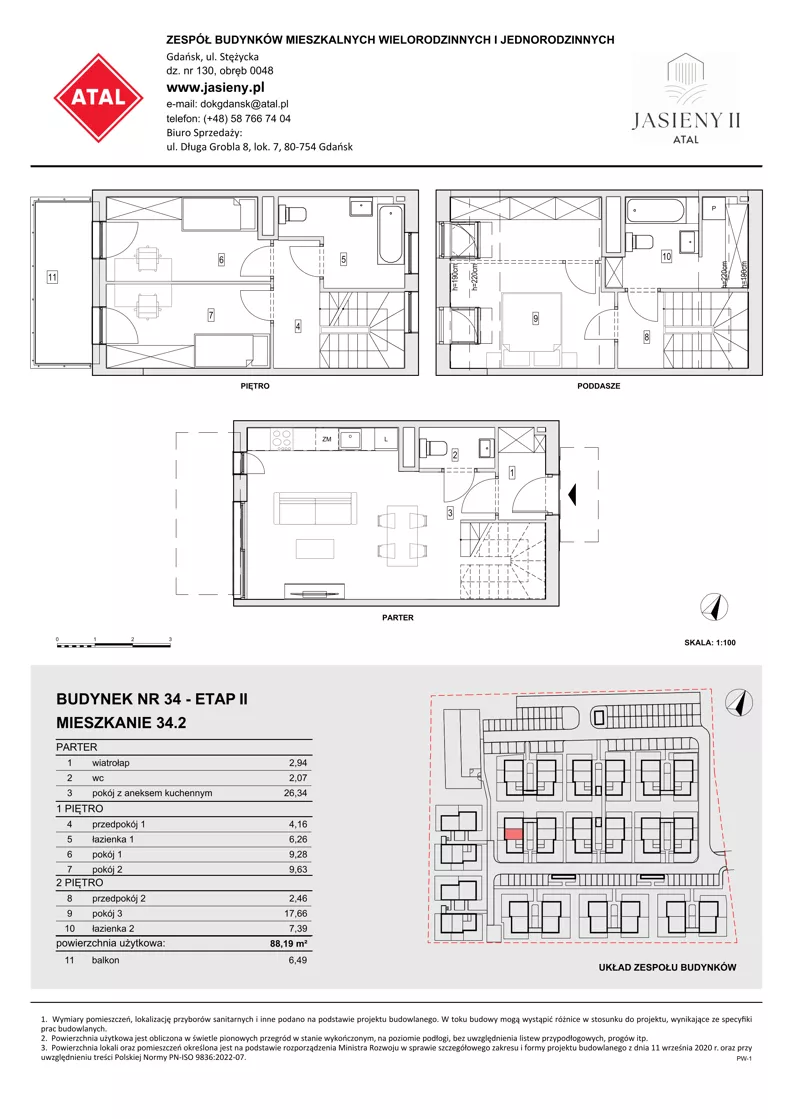 4 pokoje, mieszkanie 88,19 m², parter, oferta nr 34.2, ATAL Jasieny II, Gdańsk, Jasień, ul. Stężycka