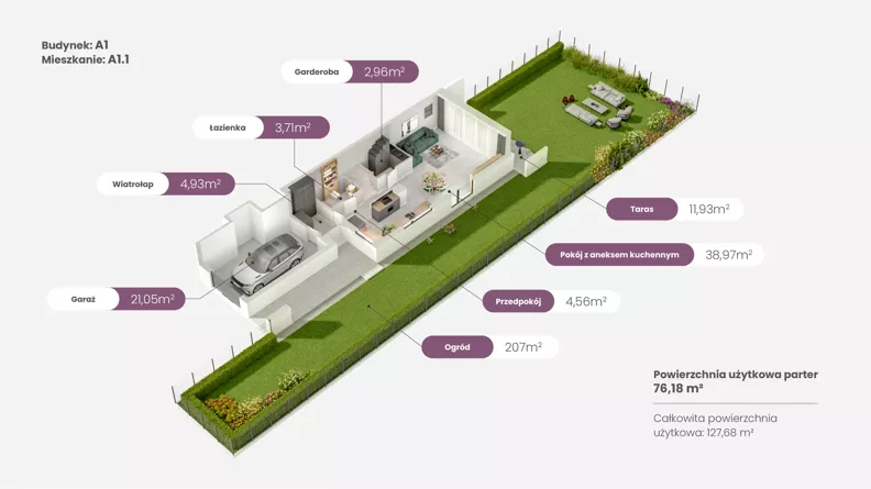 Dom 128,10 m², oferta nr A1.1, ATAL Ville przy Białej, Wrocław, Leśnica, Stabłowice, ul. Biała