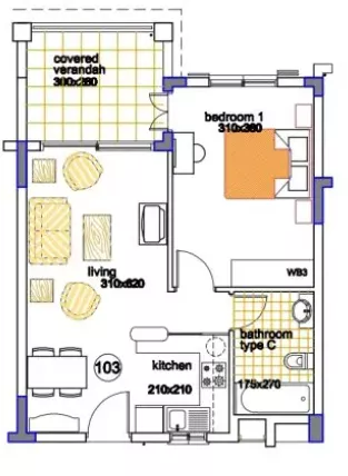 2 pokoje, apartament 60,72 m², piętro 1, oferta nr 103, Mandria Gardens, Mandria