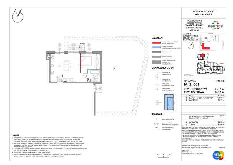 2 pokoje, mieszkanie 44,12 m², parter, oferta nr M_2_001, Fabrica URSUS - Etap B2, Warszawa, Ursus, Szamoty, ul. Henryka Wilka 2