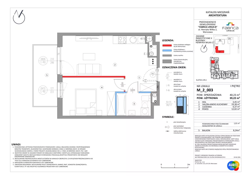 2 pokoje, mieszkanie 39,22 m², piętro 1, oferta nr M_2_003, Fabrica URSUS - Etap B2, Warszawa, Ursus, Szamoty, ul. Henryka Wilka 2