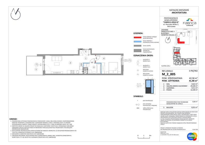 2 pokoje, mieszkanie 41,90 m², piętro 2, oferta nr M_2_005, Fabrica URSUS - Etap B2, Warszawa, Ursus, Szamoty, ul. Henryka Wilka 2