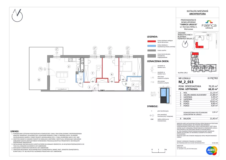 4 pokoje, mieszkanie 68,35 m², piętro 4, oferta nr M_2_013, Fabrica URSUS - Etap B2, Warszawa, Ursus, Szamoty, ul. Henryka Wilka 2