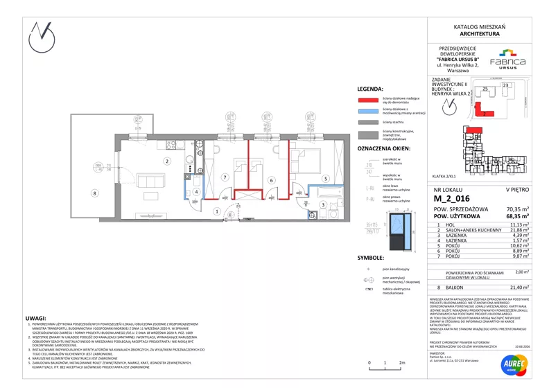 4 pokoje, mieszkanie 68,35 m², piętro 5, oferta nr M_2_016, Fabrica URSUS - Etap B2, Warszawa, Ursus, Szamoty, ul. Henryka Wilka 2