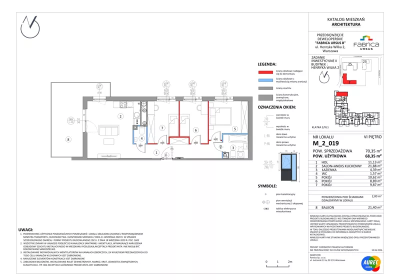 4 pokoje, mieszkanie 68,35 m², piętro 6, oferta nr M_2_019, Fabrica URSUS - Etap B2, Warszawa, Ursus, Szamoty, ul. Henryka Wilka 2