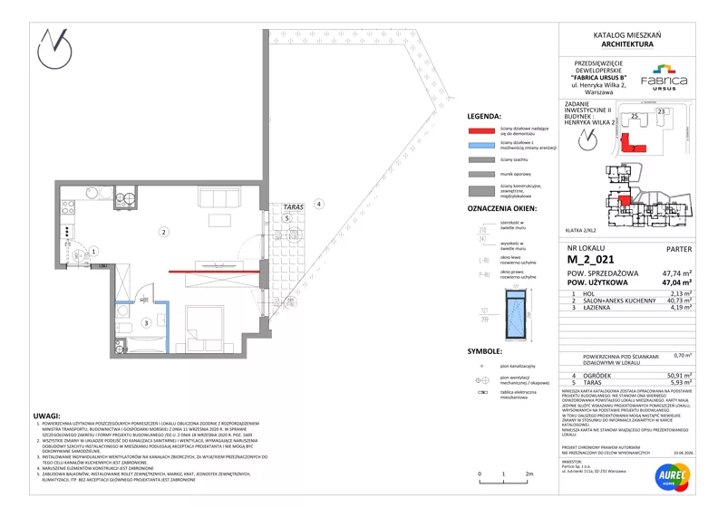 2 pokoje, mieszkanie 47,04 m², parter, oferta nr M_2_021, Fabrica URSUS - Etap B2, Warszawa, Ursus, Szamoty, ul. Henryka Wilka 2