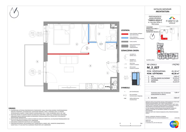 2 pokoje, mieszkanie 40,30 m², piętro 1, oferta nr M_2_027, Fabrica URSUS - Etap B2, Warszawa, Ursus, Szamoty, ul. Henryka Wilka 2
