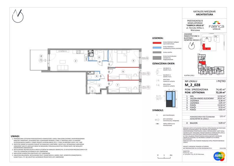 4 pokoje, mieszkanie 72,39 m², piętro 1, oferta nr M_2_028, Fabrica URSUS - Etap B2, Warszawa, Ursus, Szamoty, ul. Henryka Wilka 2