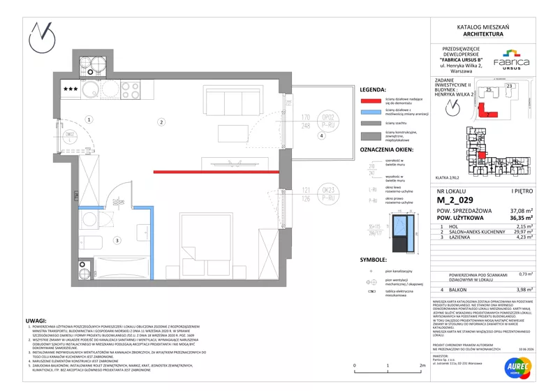 2 pokoje, mieszkanie 36,35 m², piętro 1, oferta nr M_2_029, Fabrica URSUS - Etap B2, Warszawa, Ursus, Szamoty, ul. Henryka Wilka 2
