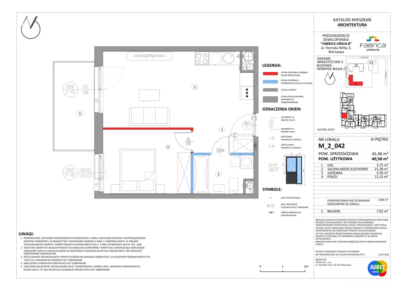 2 pokoje, mieszkanie 40,58 m², piętro 3, oferta nr M_2_042, Fabrica URSUS - Etap B2, Warszawa, Ursus, Szamoty, ul. Henryka Wilka 2