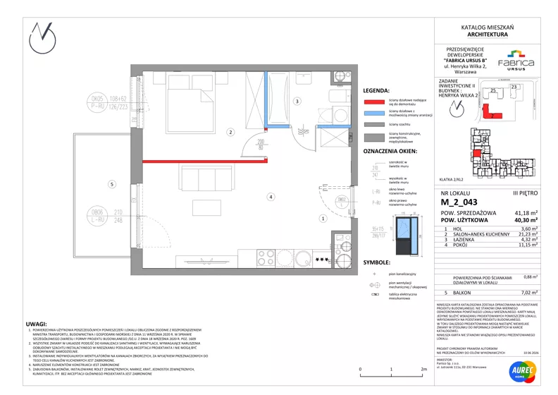 2 pokoje, mieszkanie 40,30 m², piętro 3, oferta nr M_2_043, Fabrica URSUS - Etap B2, Warszawa, Ursus, Szamoty, ul. Henryka Wilka 2