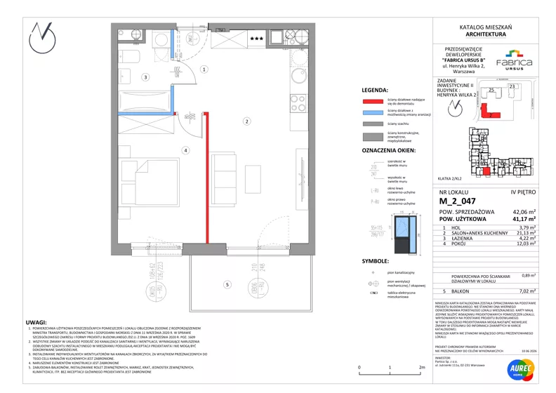 2 pokoje, mieszkanie 41,17 m², piętro 4, oferta nr M_2_047, Fabrica URSUS - Etap B2, Warszawa, Ursus, Szamoty, ul. Henryka Wilka 2