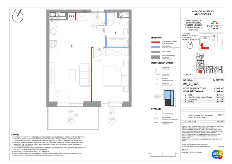 2 pokoje, mieszkanie 41,09 m², piętro 4, oferta nr M_2_048, Fabrica URSUS - Etap B2, Warszawa, Ursus, Szamoty, ul. Henryka Wilka 2
