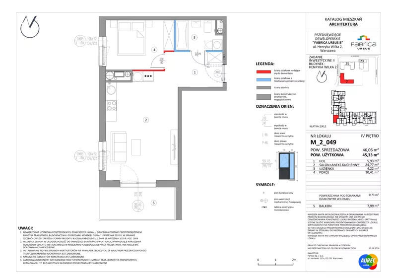 2 pokoje, mieszkanie 45,33 m², piętro 4, oferta nr M_2_049, Fabrica URSUS - Etap B2, Warszawa, Ursus, Szamoty, ul. Henryka Wilka 2
