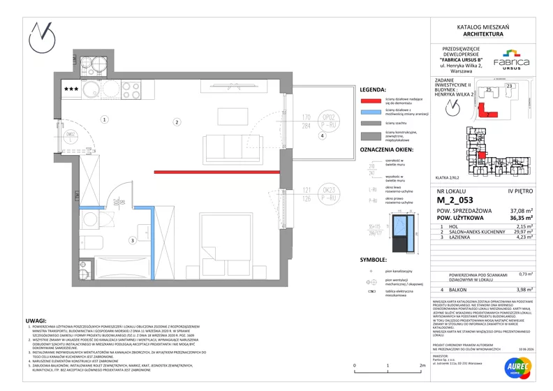 2 pokoje, mieszkanie 36,35 m², piętro 4, oferta nr M_2_053, Fabrica URSUS - Etap B2, Warszawa, Ursus, Szamoty, ul. Henryka Wilka 2