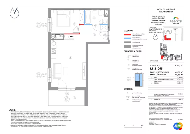 2 pokoje, mieszkanie 45,33 m², piętro 6, oferta nr M_2_065, Fabrica URSUS - Etap B2, Warszawa, Ursus, Szamoty, ul. Henryka Wilka 2