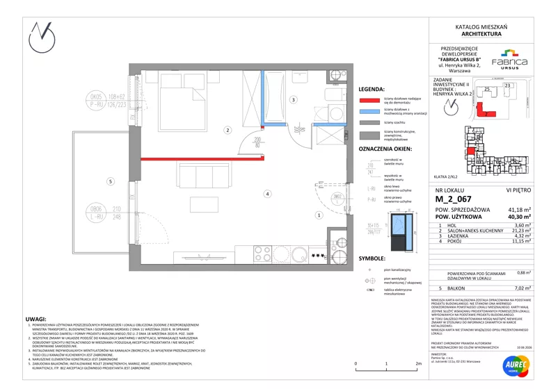 2 pokoje, mieszkanie 40,30 m², piętro 6, oferta nr M_2_067, Fabrica URSUS - Etap B2, Warszawa, Ursus, Szamoty, ul. Henryka Wilka 2