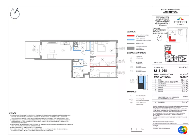 4 pokoje, mieszkanie 72,39 m², piętro 6, oferta nr M_2_068, Fabrica URSUS - Etap B2, Warszawa, Ursus, Szamoty, ul. Henryka Wilka 2