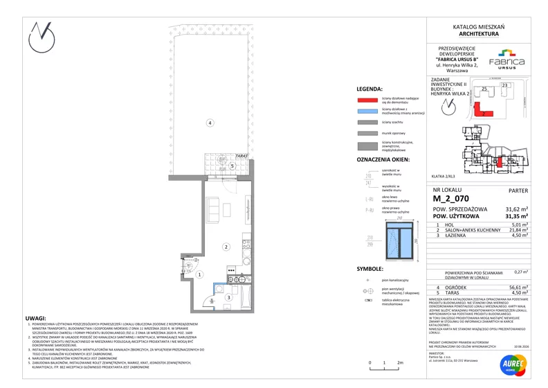 1 pokój, mieszkanie 31,35 m², parter, oferta nr M_2_070, Fabrica URSUS - Etap B2, Warszawa, Ursus, Szamoty, ul. Henryka Wilka 2
