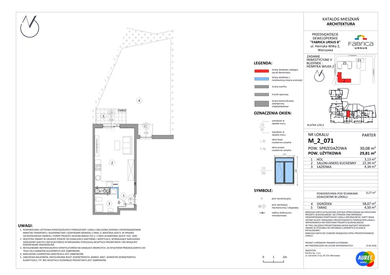 1 pokój, mieszkanie 29,81 m², parter, oferta nr M_2_071, Fabrica URSUS - Etap B2, Warszawa, Ursus, Szamoty, ul. Henryka Wilka 2