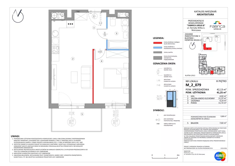 2 pokoje, mieszkanie 41,25 m², piętro 3, oferta nr M_2_079, Fabrica URSUS - Etap B2, Warszawa, Ursus, Szamoty, ul. Henryka Wilka 2