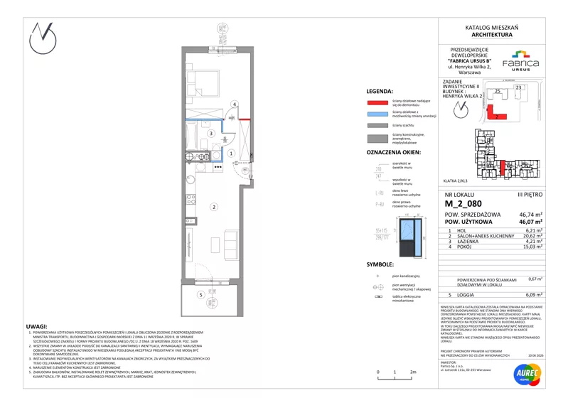 2 pokoje, mieszkanie 46,07 m², piętro 3, oferta nr M_2_080, Fabrica URSUS - Etap B2, Warszawa, Ursus, Szamoty, ul. Henryka Wilka 2