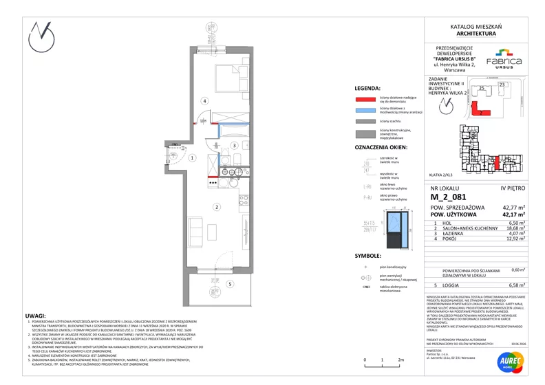 2 pokoje, mieszkanie 42,17 m², piętro 4, oferta nr M_2_081, Fabrica URSUS - Etap B2, Warszawa, Ursus, Szamoty, ul. Henryka Wilka 2