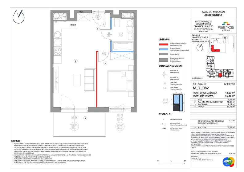 2 pokoje, mieszkanie 41,25 m², piętro 4, oferta nr M_2_082, Fabrica URSUS - Etap B2, Warszawa, Ursus, Szamoty, ul. Henryka Wilka 2