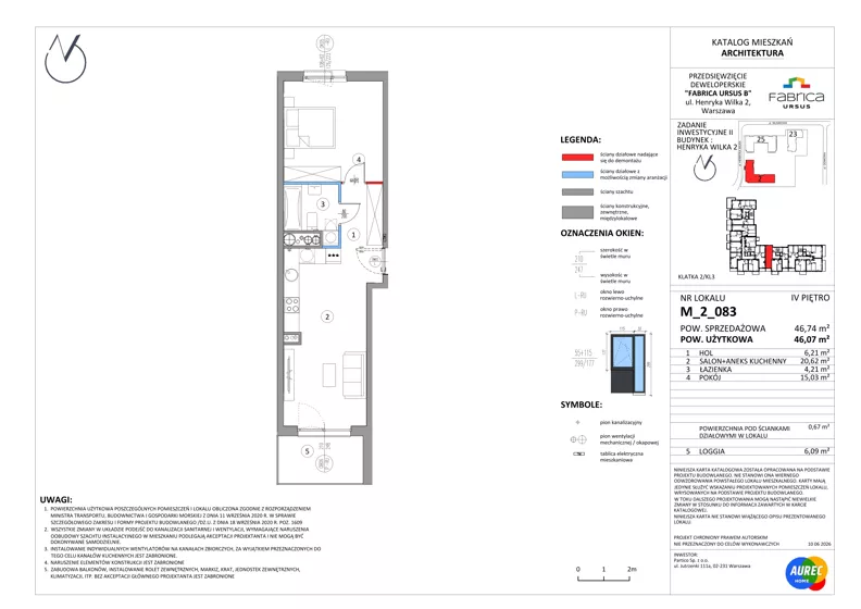 2 pokoje, mieszkanie 46,07 m², piętro 4, oferta nr M_2_083, Fabrica URSUS - Etap B2, Warszawa, Ursus, Szamoty, ul. Henryka Wilka 2