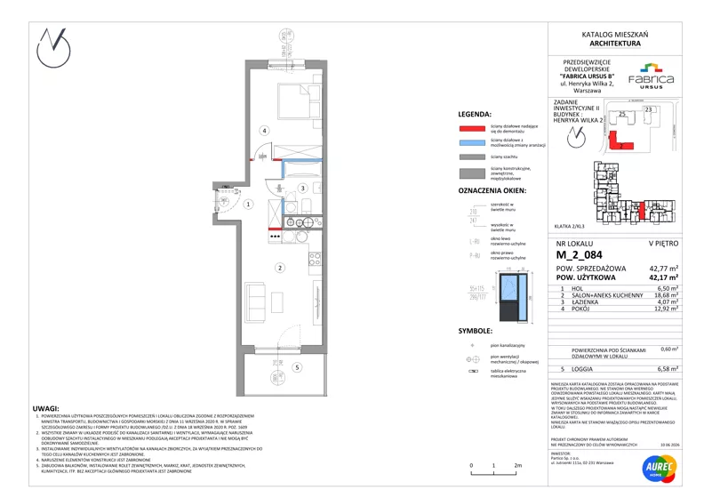2 pokoje, mieszkanie 42,17 m², piętro 5, oferta nr M_2_084, Fabrica URSUS - Etap B2, Warszawa, Ursus, Szamoty, ul. Henryka Wilka 2