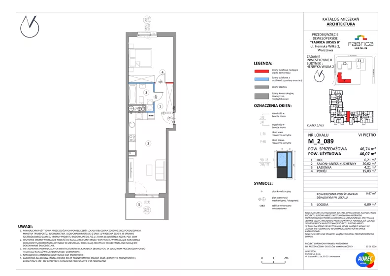 2 pokoje, mieszkanie 46,07 m², piętro 6, oferta nr M_2_089, Fabrica URSUS - Etap B2, Warszawa, Ursus, Szamoty, ul. Henryka Wilka 2