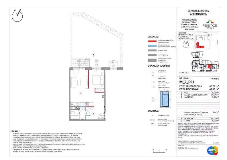 2 pokoje, mieszkanie 45,18 m², parter, oferta nr M_2_091, Fabrica URSUS - Etap B2, Warszawa, Ursus, Szamoty, ul. Henryka Wilka 2