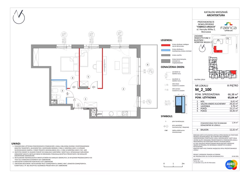 3 pokoje, mieszkanie 65,04 m², piętro 3, oferta nr M_2_100, Fabrica URSUS - Etap B2, Warszawa, Ursus, Szamoty, ul. Henryka Wilka 2