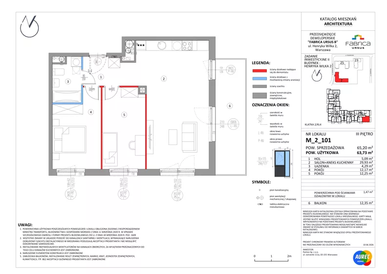 3 pokoje, mieszkanie 63,73 m², piętro 3, oferta nr M_2_101, Fabrica URSUS - Etap B2, Warszawa, Ursus, Szamoty, ul. Henryka Wilka 2