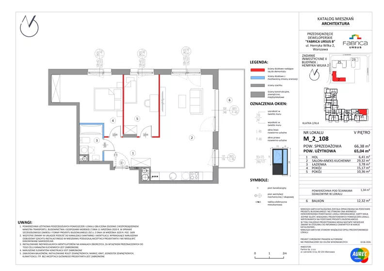 3 pokoje, mieszkanie 65,04 m², piętro 5, oferta nr M_2_108, Fabrica URSUS - Etap B2, Warszawa, Ursus, Szamoty, ul. Henryka Wilka 2