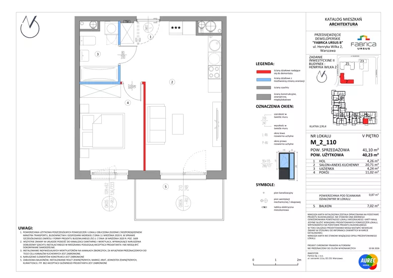 2 pokoje, mieszkanie 40,23 m², piętro 5, oferta nr M_2_110, Fabrica URSUS - Etap B2, Warszawa, Ursus, Szamoty, ul. Henryka Wilka 2