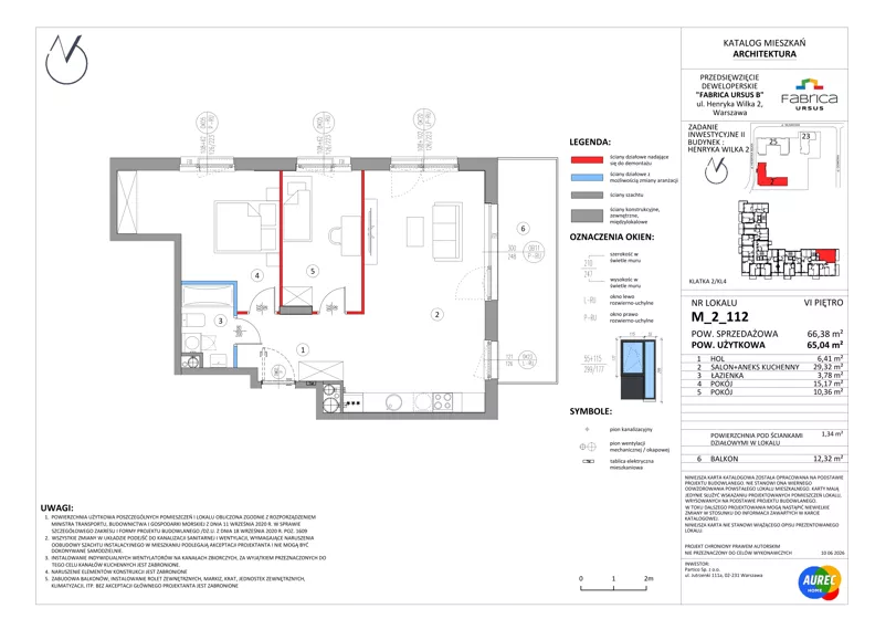 3 pokoje, mieszkanie 65,04 m², piętro 6, oferta nr M_2_112, Fabrica URSUS - Etap B2, Warszawa, Ursus, Szamoty, ul. Henryka Wilka 2