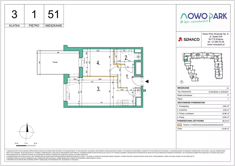 2 pokoje, mieszkanie 38,21 m², piętro 1, oferta nr 51, NowoPark, Kraków, Czyżyny, ul. Sołtysowska/Tomickiego