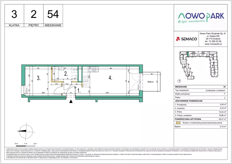 2 pokoje, mieszkanie 36,47 m², piętro 2, oferta nr 54, NowoPark, Kraków, Czyżyny, ul. Sołtysowska/Tomickiego